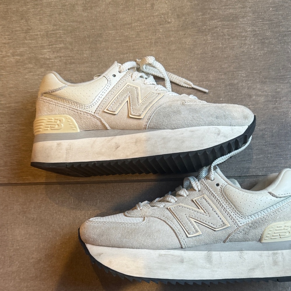 New Balance Cream and Black Platform Sneakers